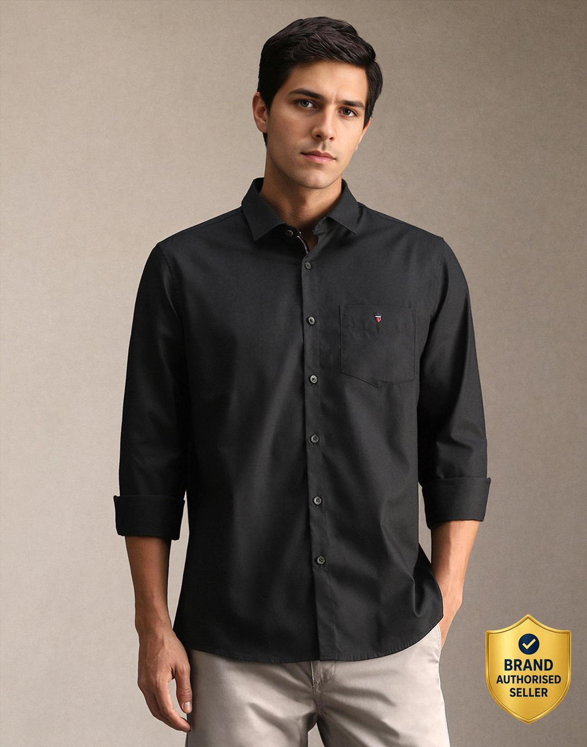 Image of Louis Philippe Sport Men Solid Casual Black Shirt