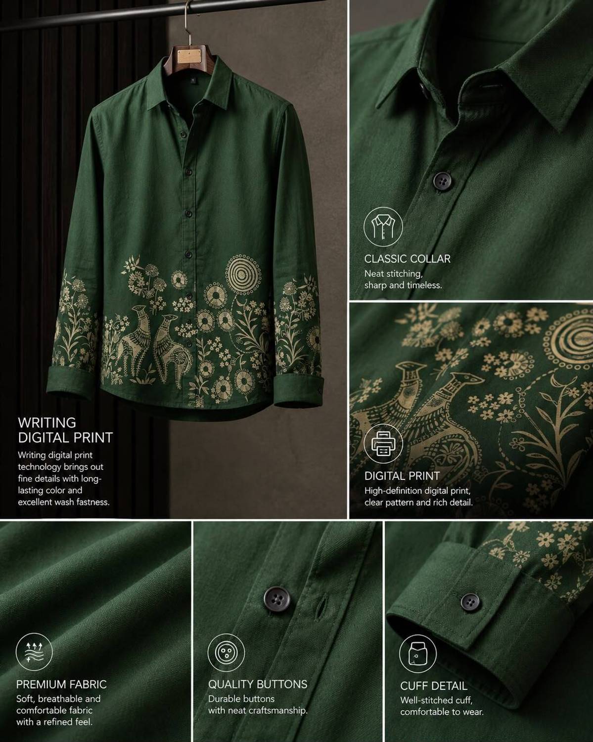 LENUS Men Green Printed Casual Shirt - Image 3