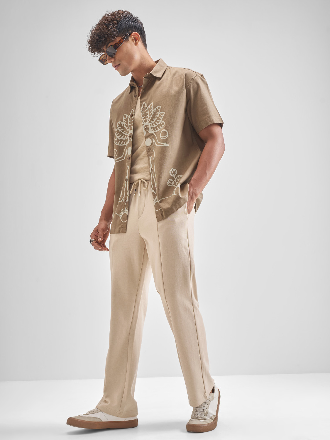 Image of HIGHLANDER Men Printed Casual Brown Shirt