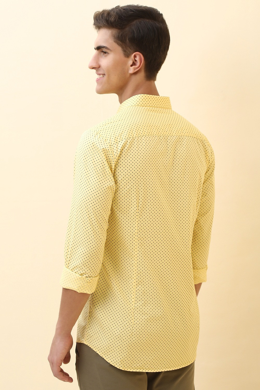 Image of Allen Solly Men Printed Casual Yellow Shirt