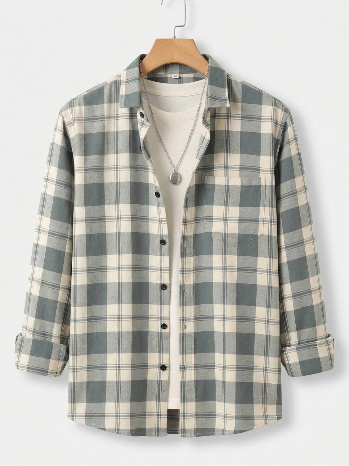 WOXEN Men Checkered Grey, Cream Shirt - Image 1