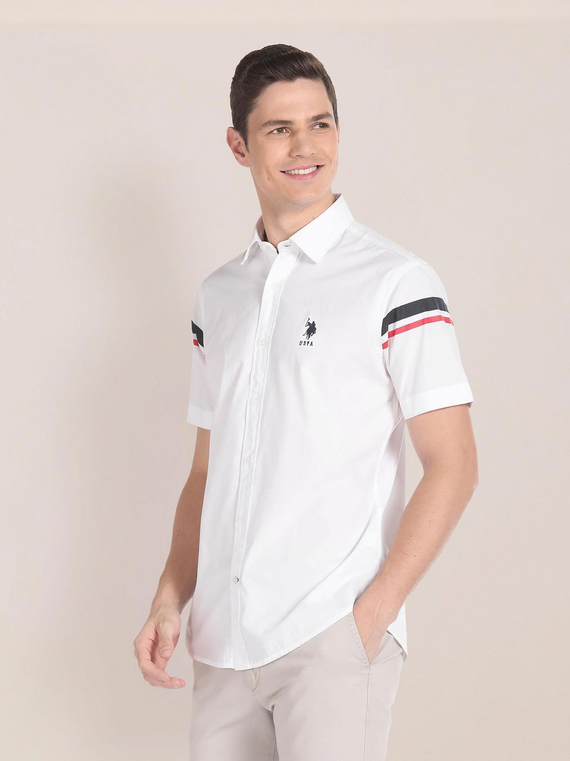 Image of U.S. POLO ASSN. Men Solid Casual White Shirt