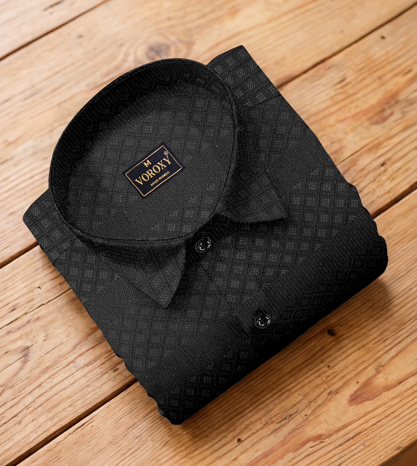 Image of Voroxy Men Self Design Casual Black Shirt