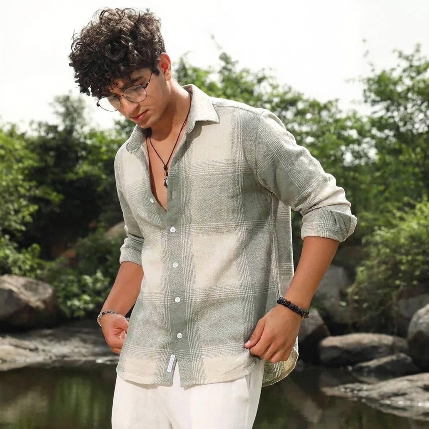 RADHIKA Men Green Checkered Casual Shirt - Image 1