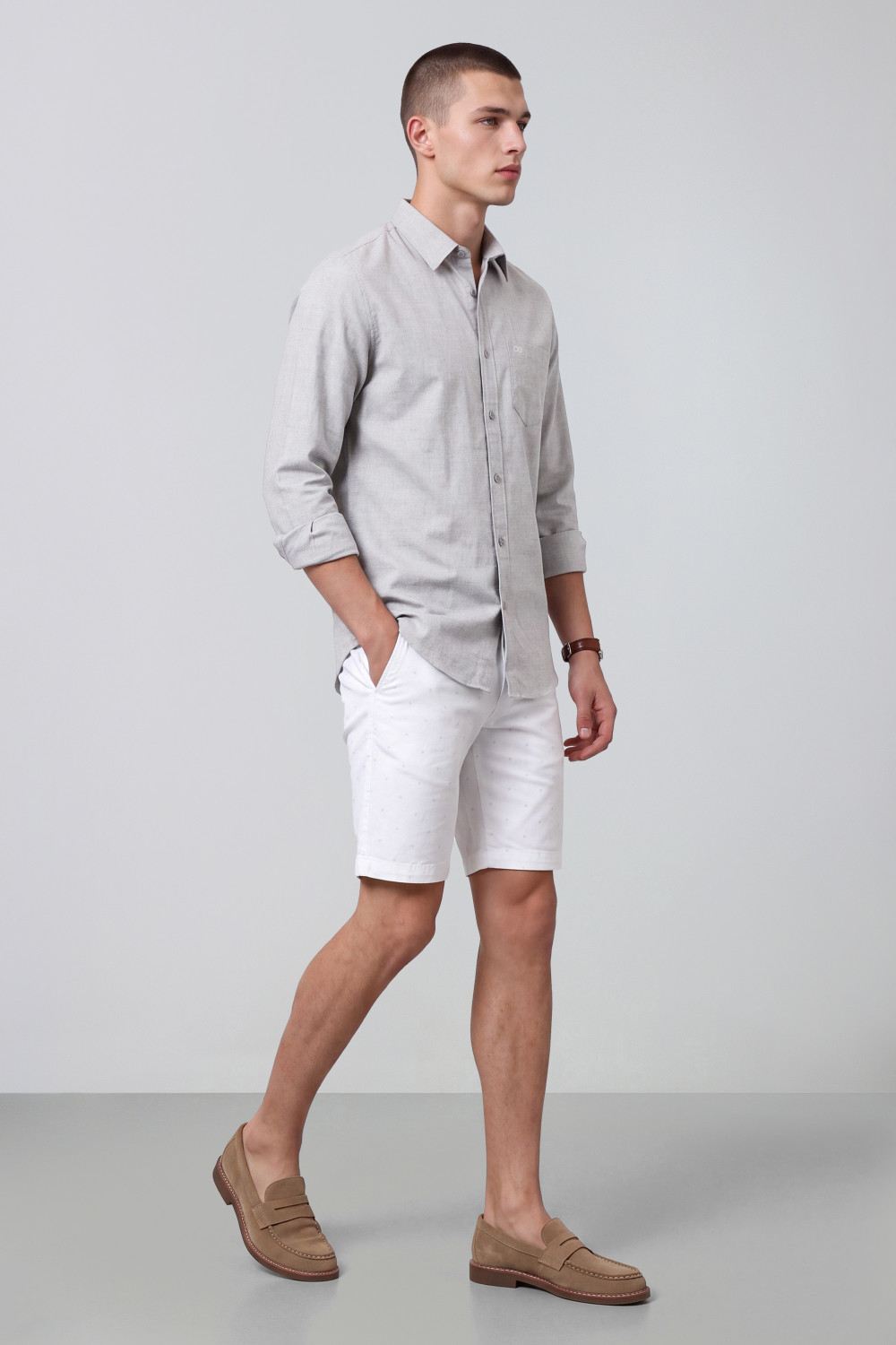 Image of PETER ENGLAND Men Solid Casual Grey Shirt