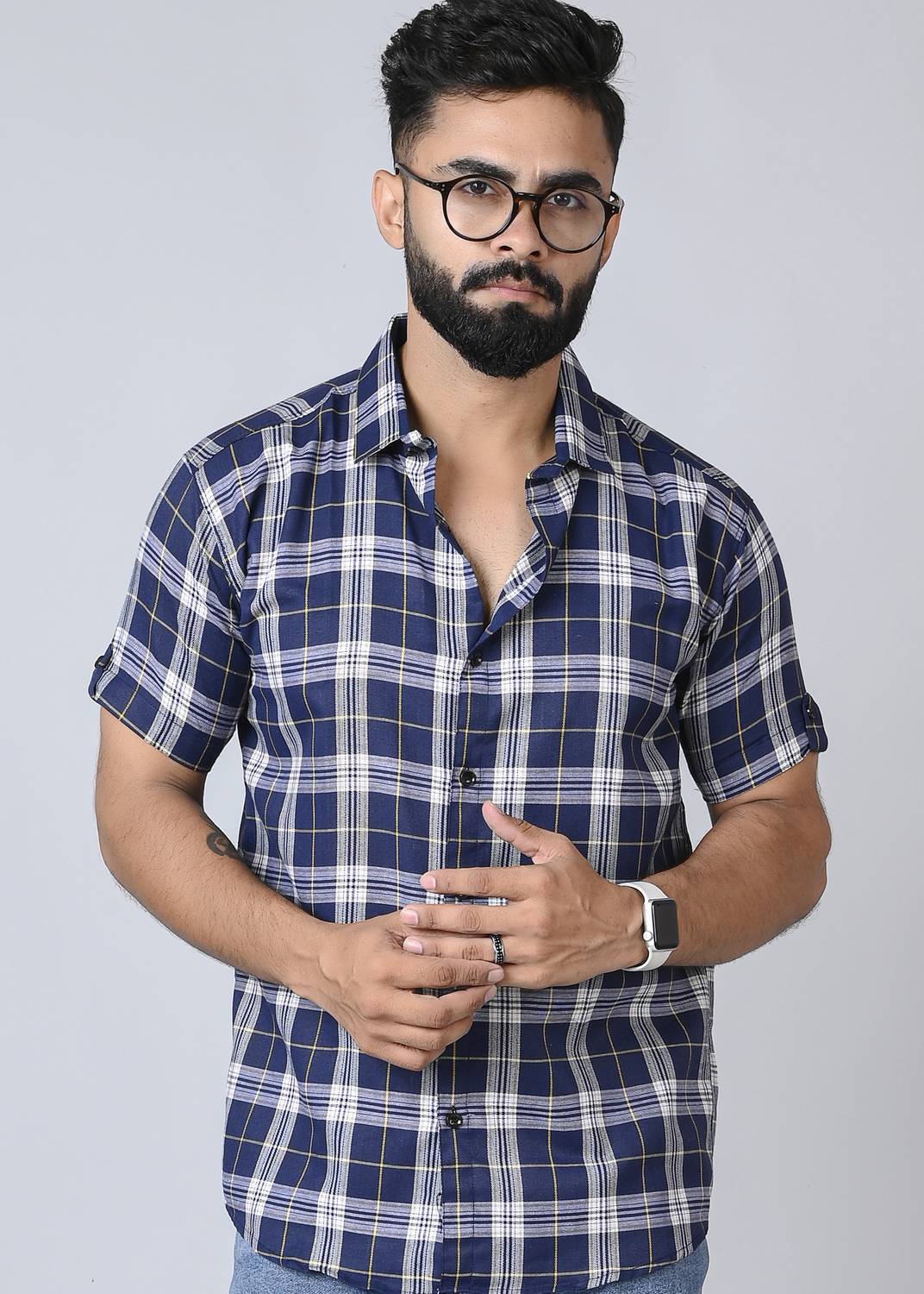 BLEZZA Men Checkered Casual Blue Shirt