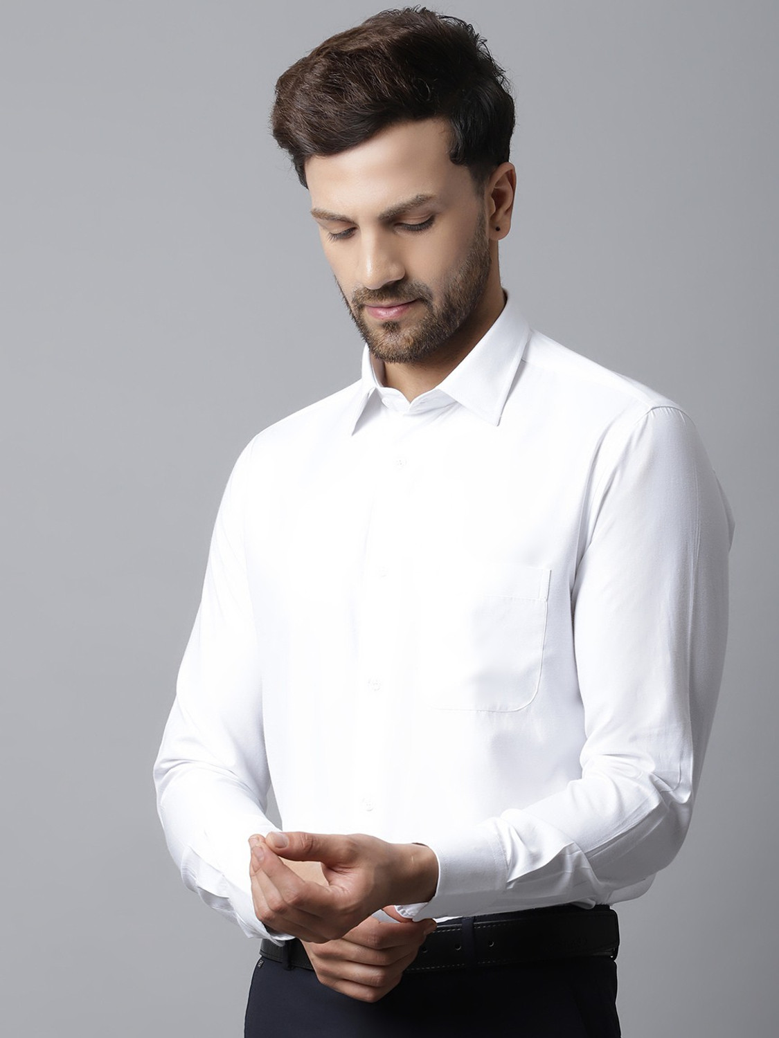 Image of CANTABIL Men Solid Formal White Shirt