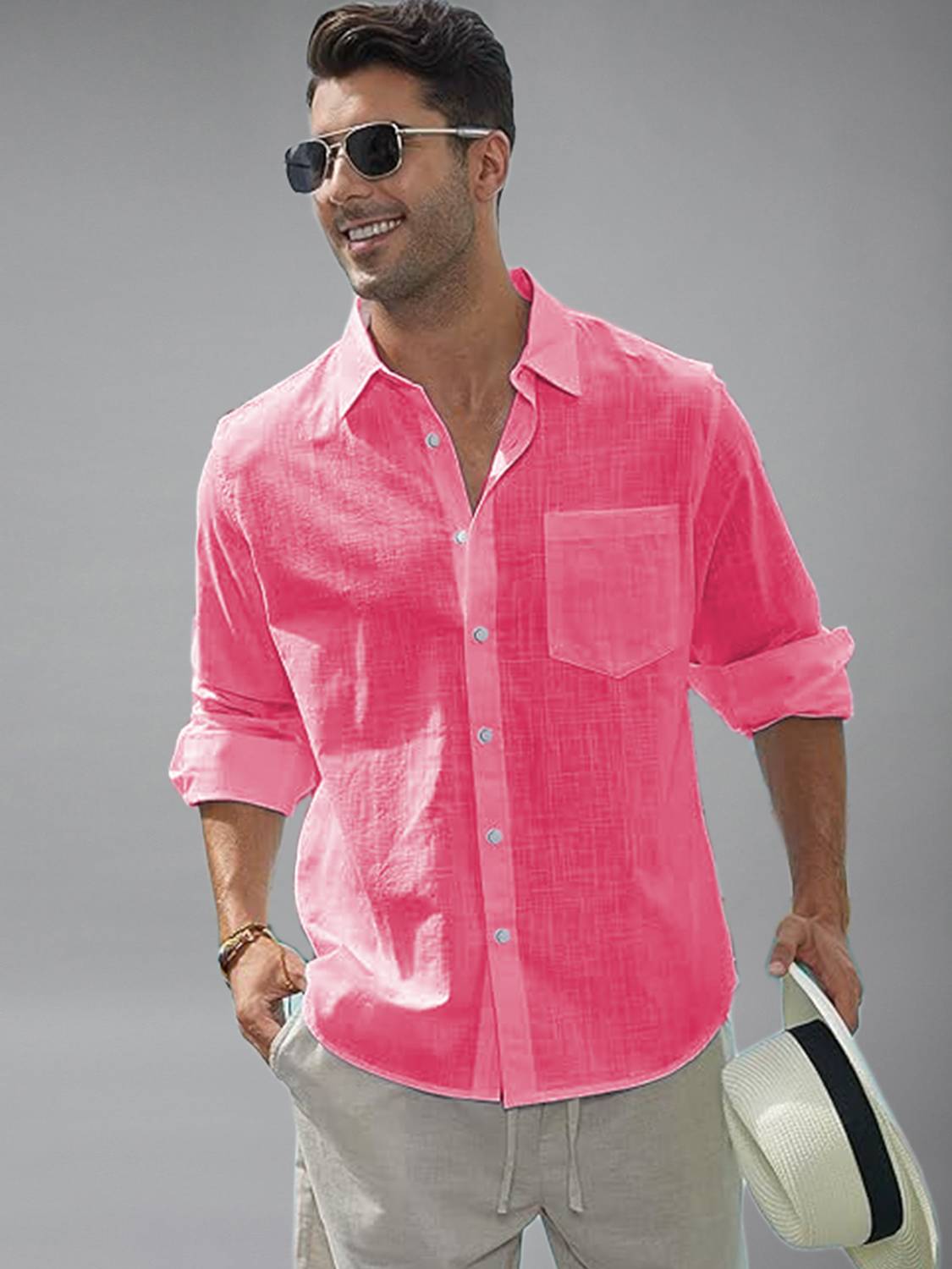Vida Loca Men Solid Casual Pink Shirt - Image 4