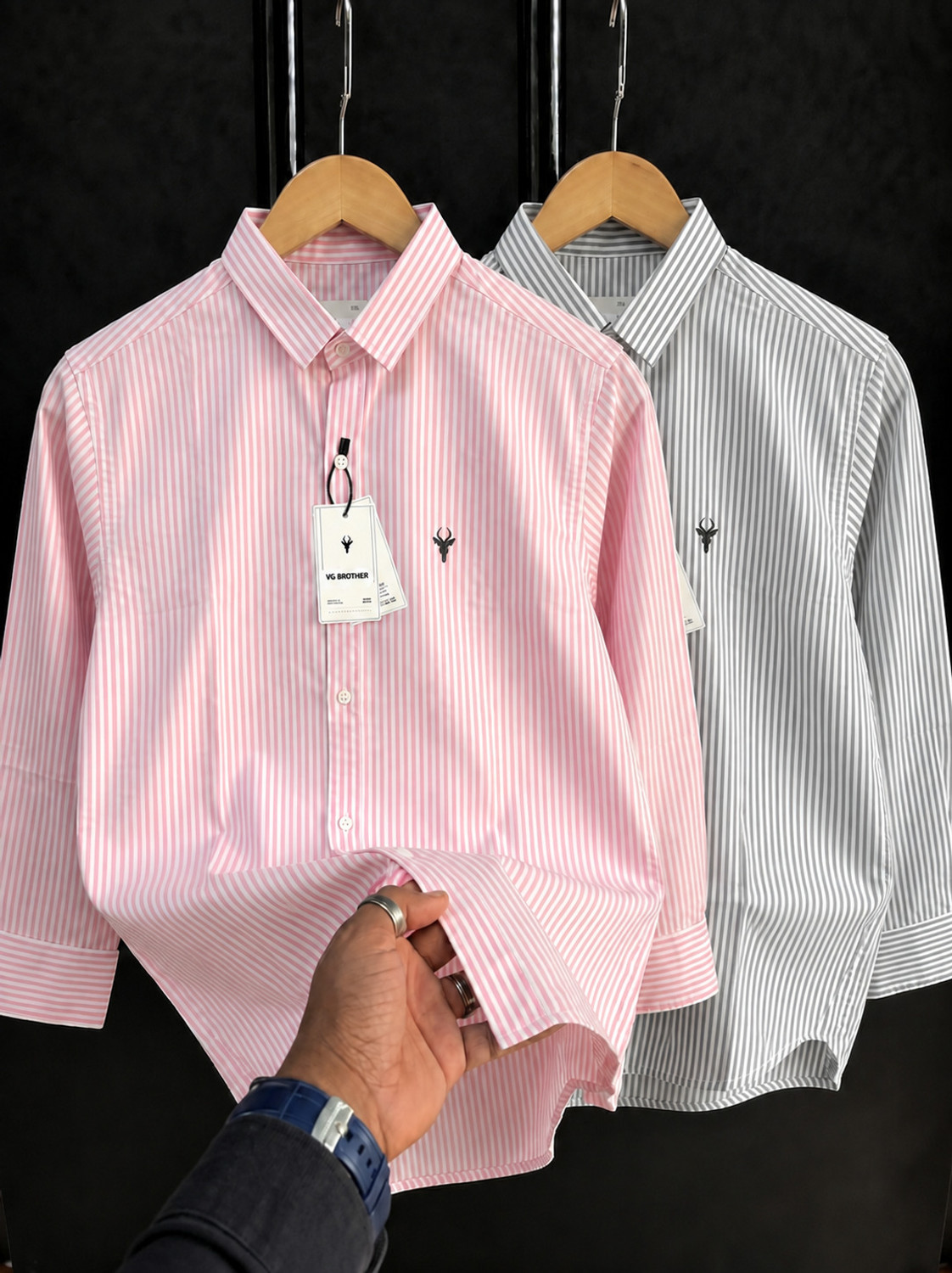 Image of VG BROTHER Men Striped Casual Pink, Grey Shirt