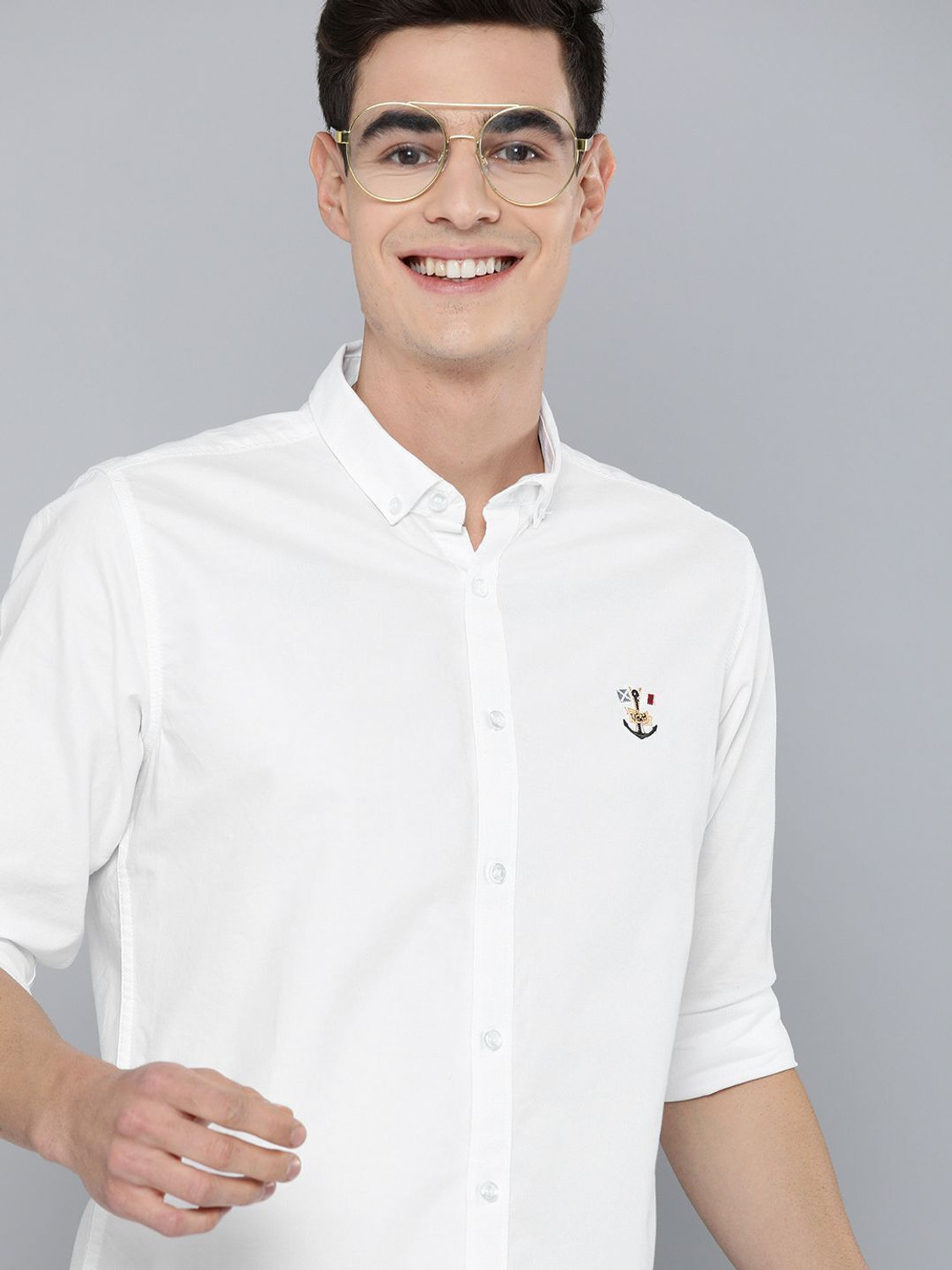 Image of Mast & Harbour Men Solid Casual White Shirt