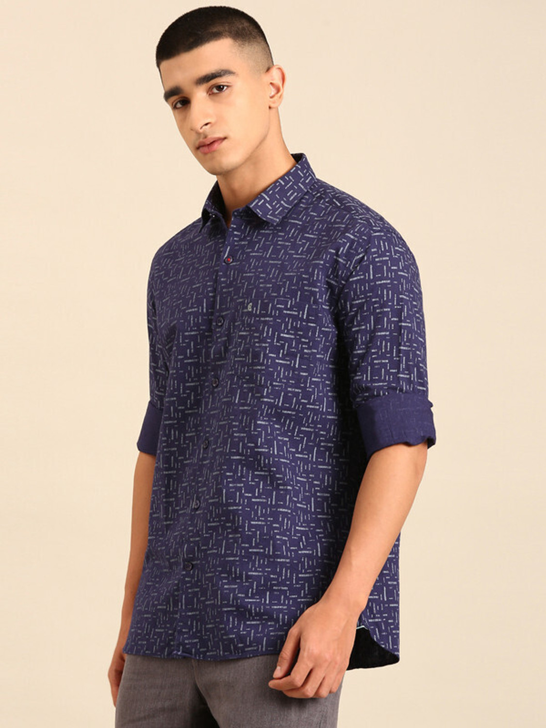 Image of CAVALLO BY LINEN CLUB Men Printed Casual Blue Shirt