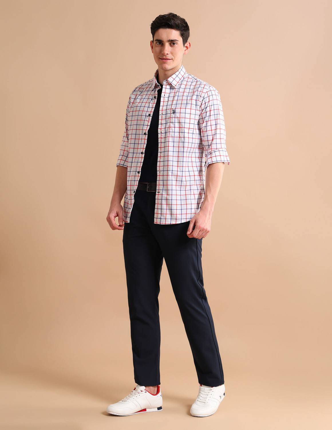 Image of U.S. POLO ASSN. Men Checkered Casual White Shirt