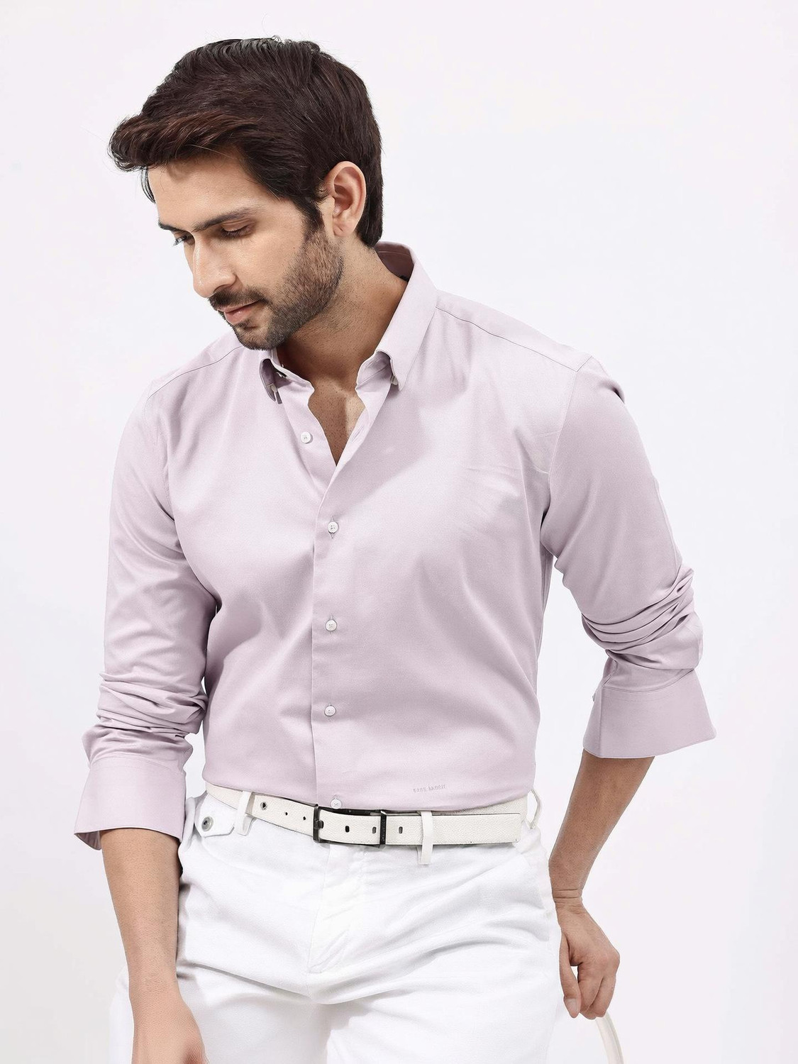 Image of RARE RABBIT Men Solid Casual Purple Shirt