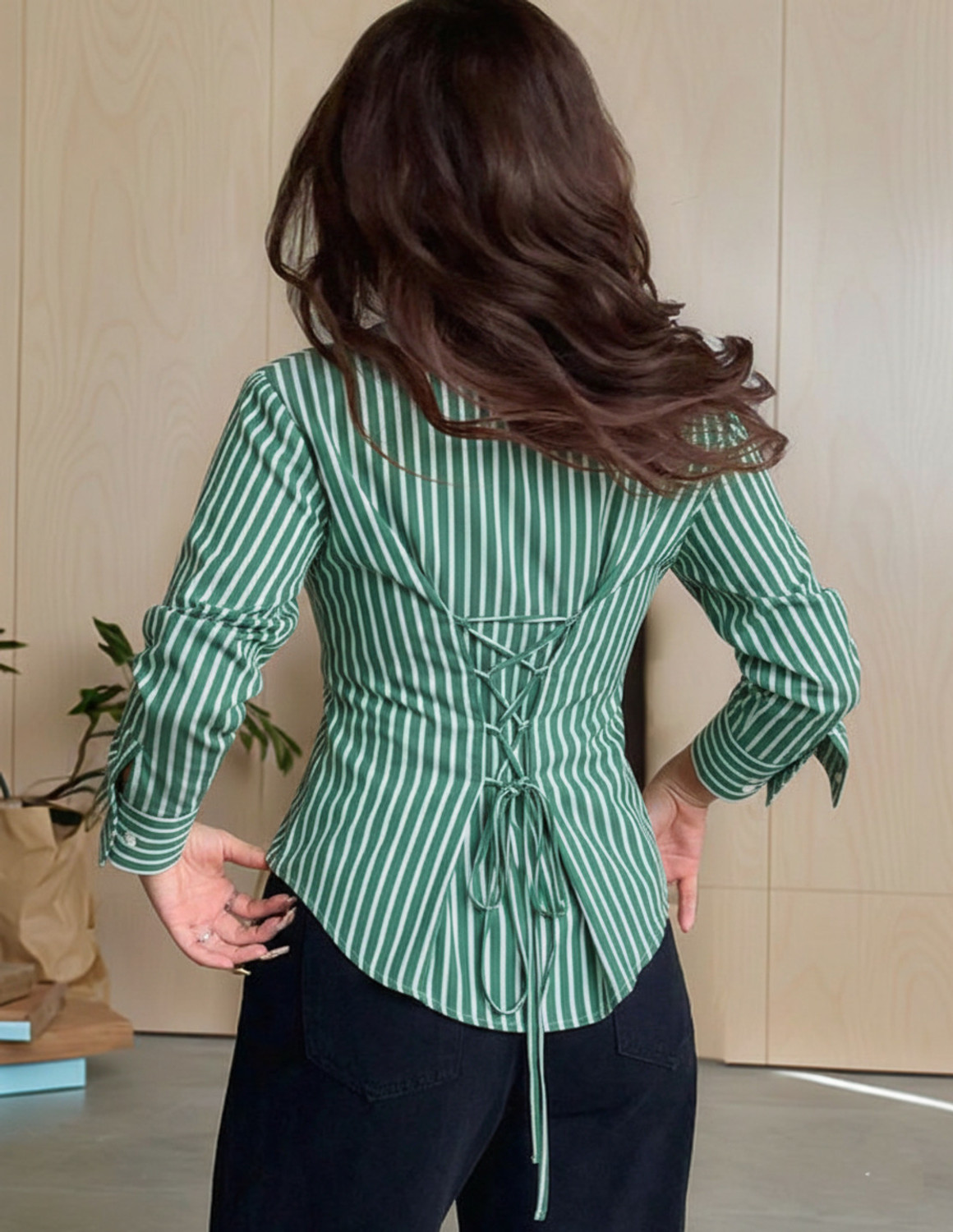 Image of PERFECT PRODUCTIONS Women Striped Casual Green Shirt