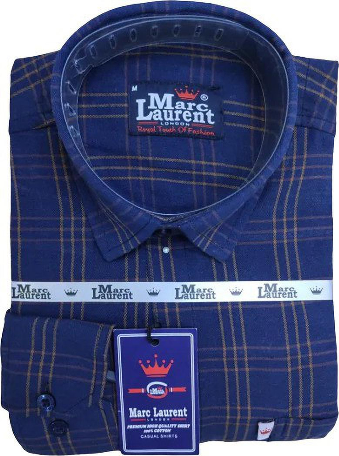 Image of Marc Laurent Men Checkered Casual Brown, Blue Shirt