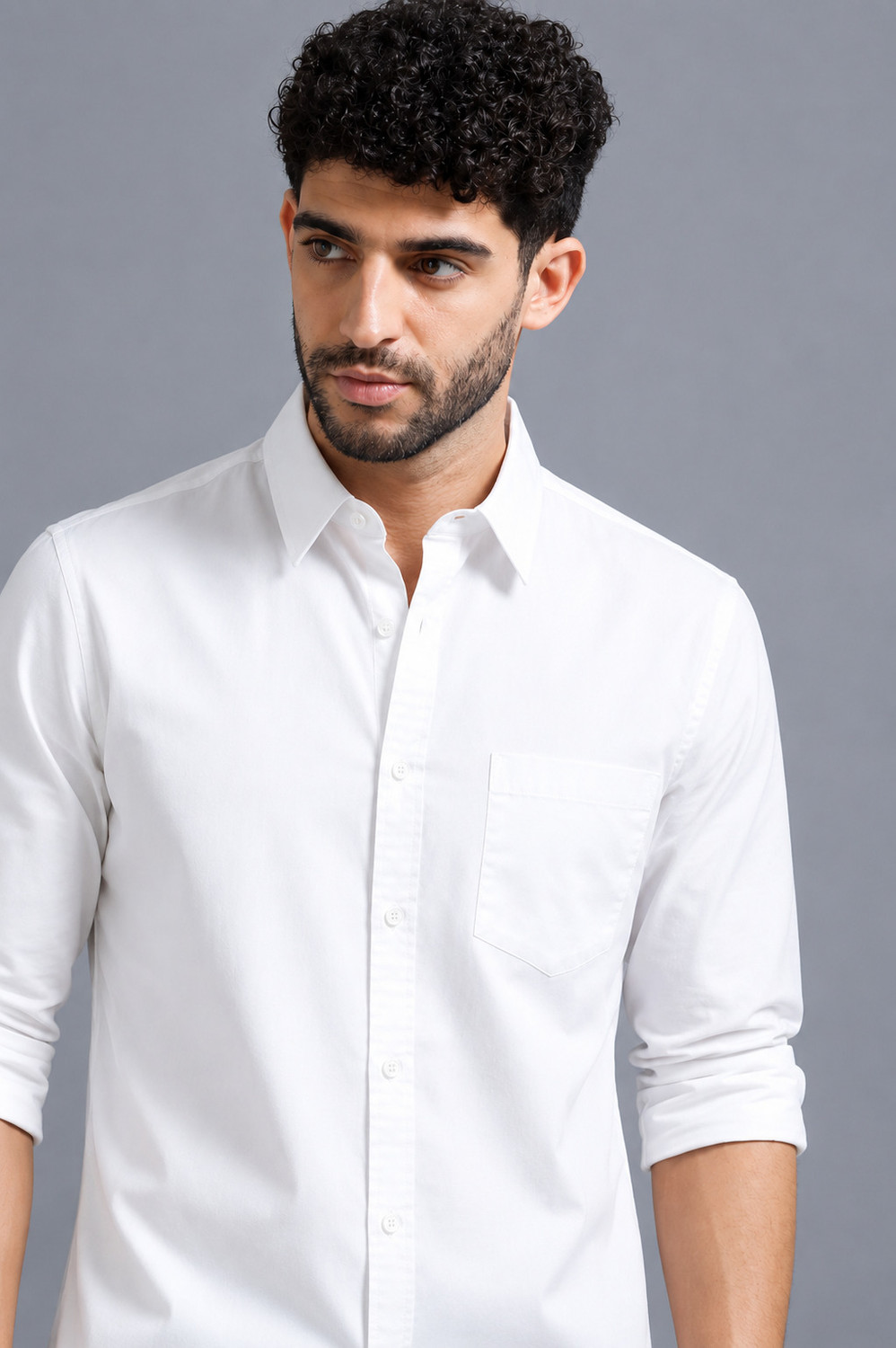 Image of VAIDDO Men Solid Casual White Shirt