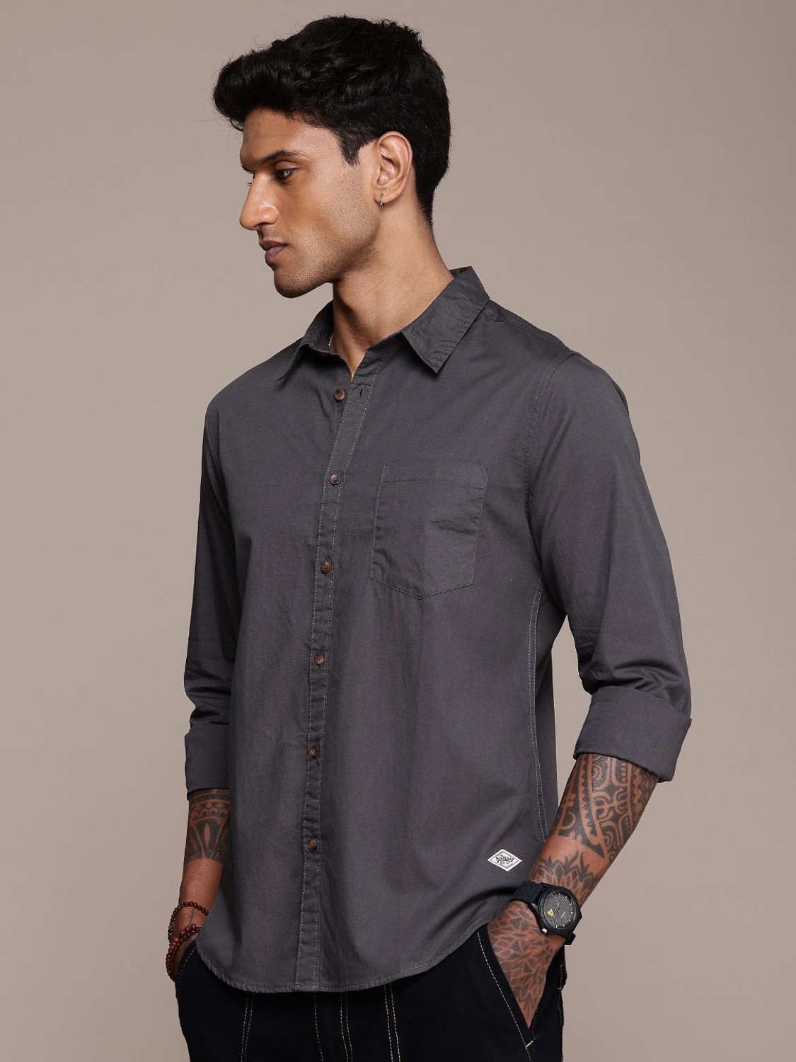 Image of Roadster Men Solid Casual Grey Shirt