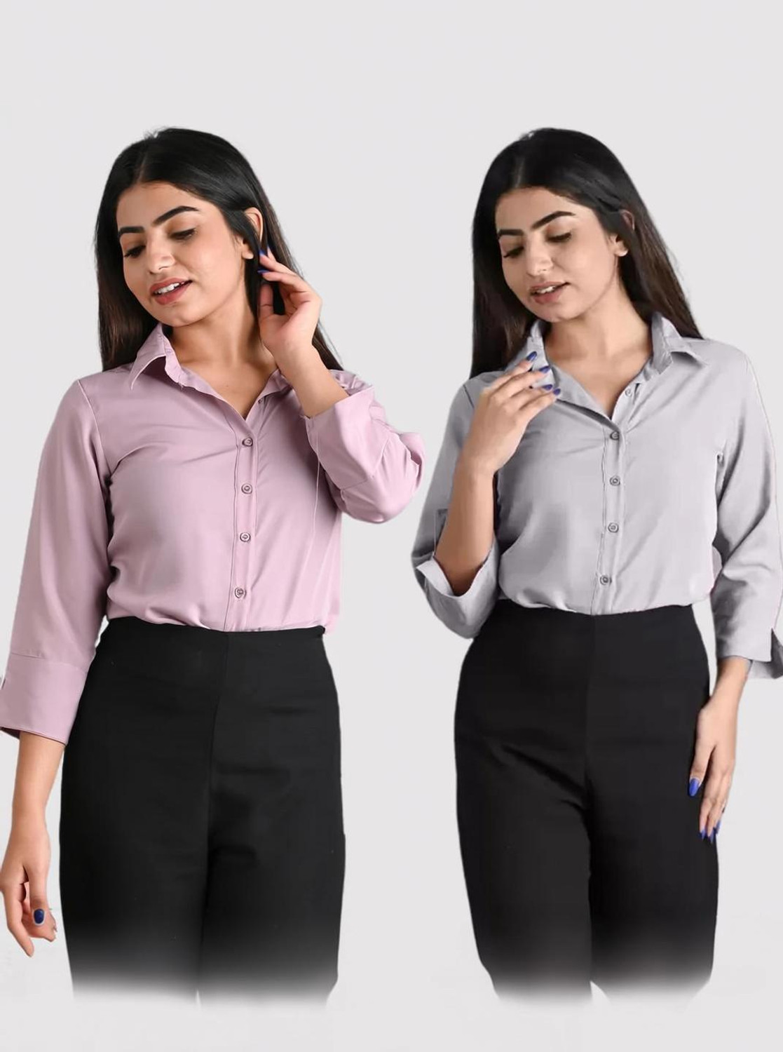 GM SARA Women Solid Formal Grey, Pink Shirt