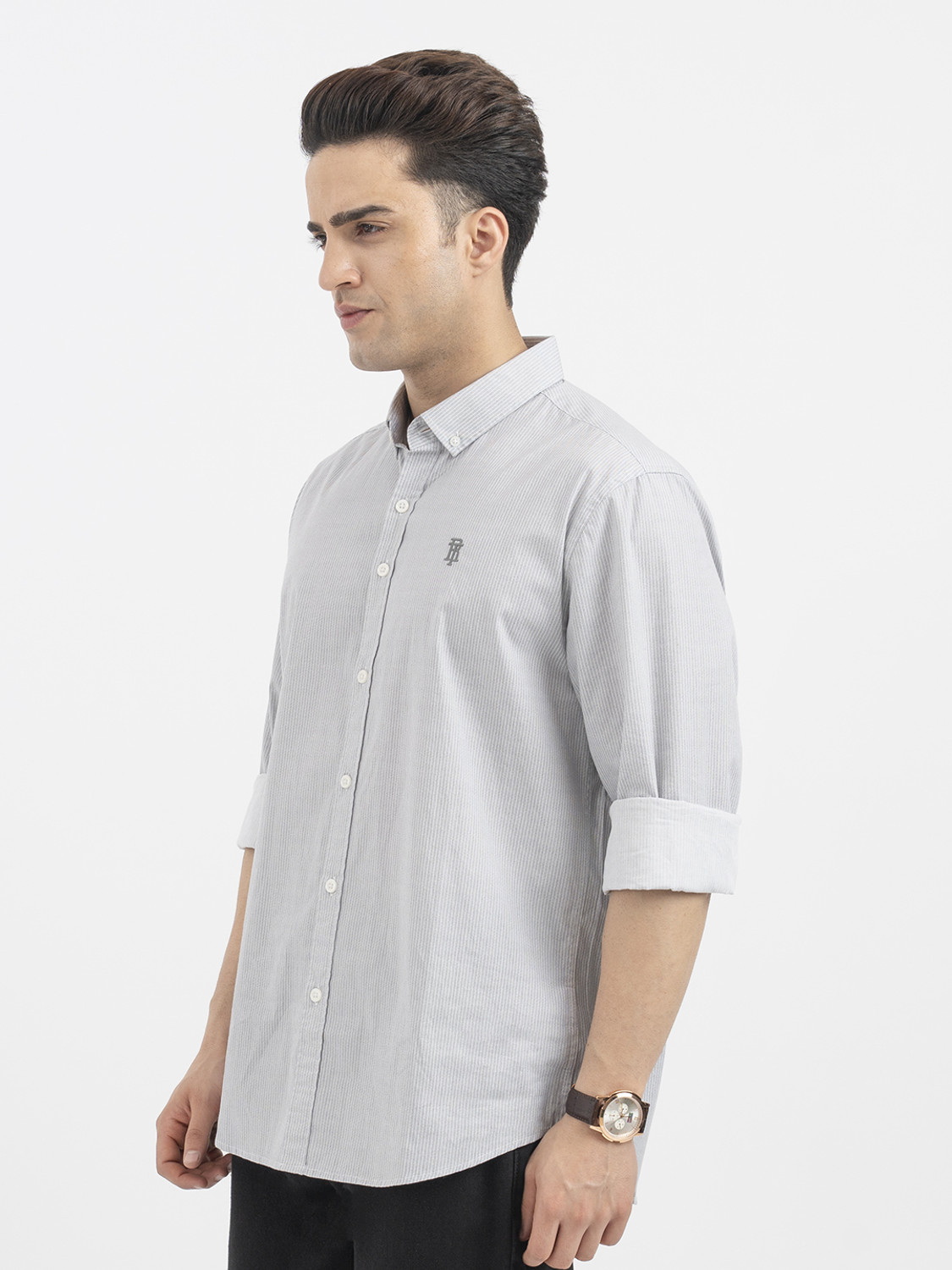 Image of RED TAPE Men Striped Casual Green Shirt