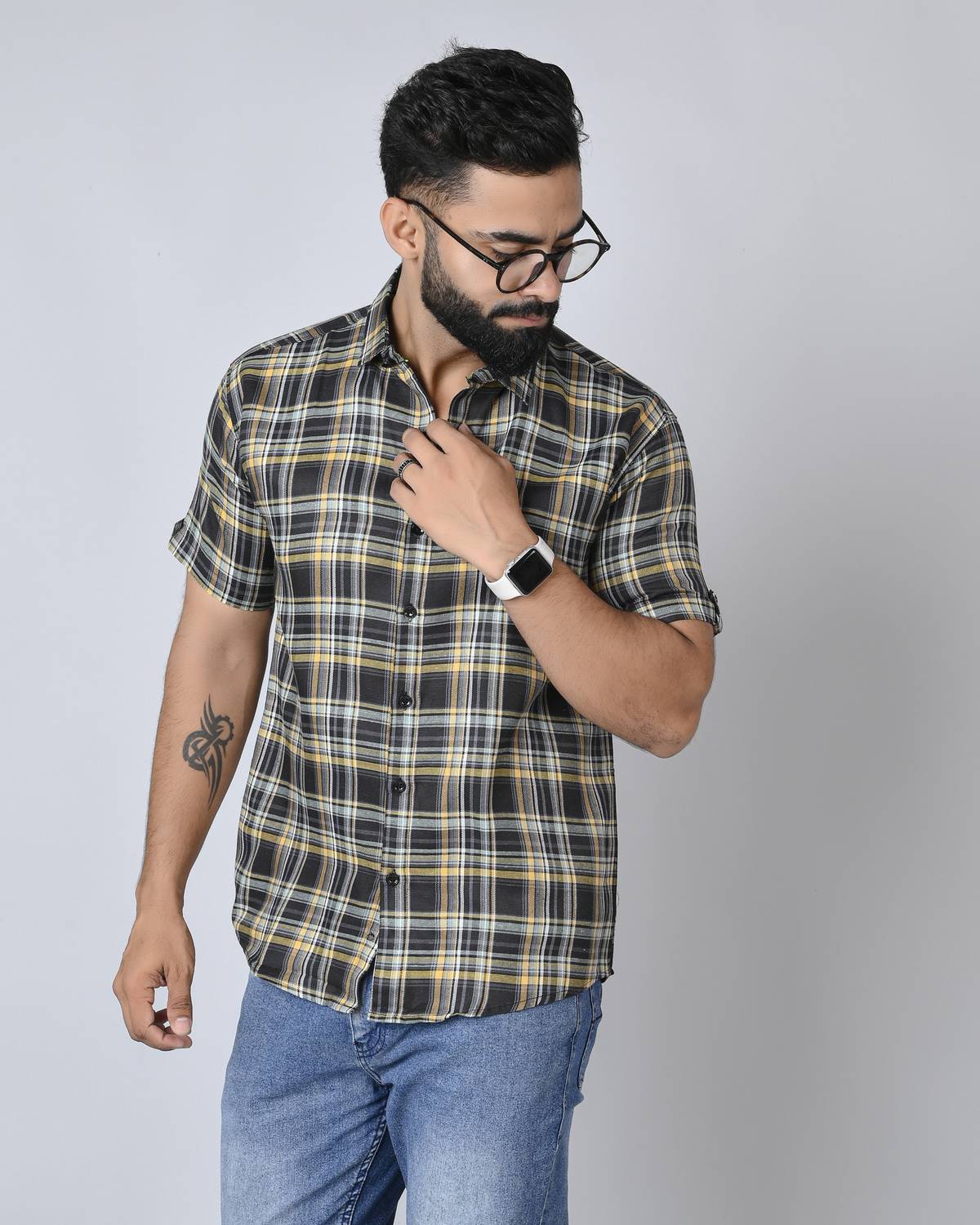 ANP BIHARIKA Men Checkered Casual Black Shirt