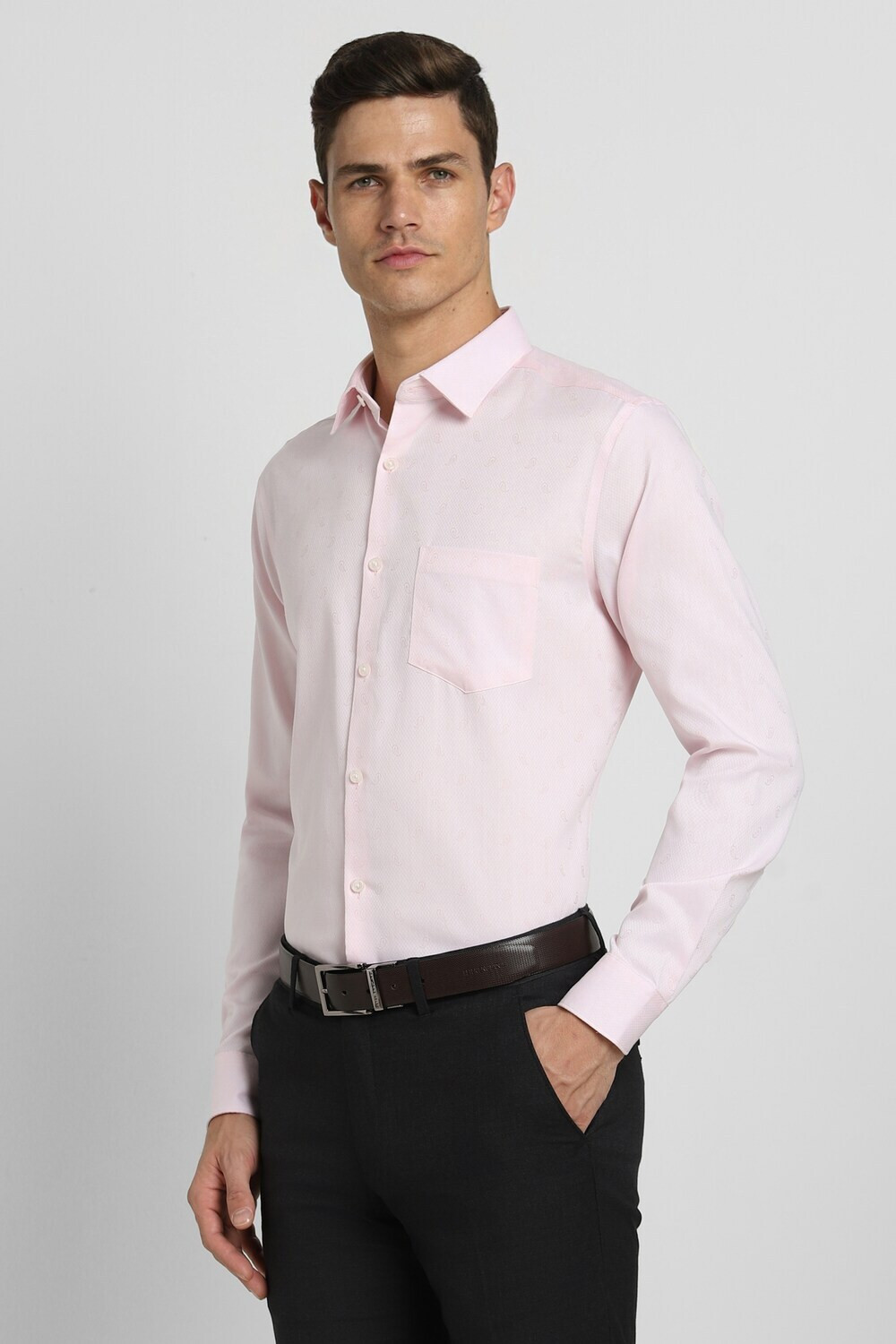 Image of PETER ENGLAND Men Self Design Formal Pink Shirt
