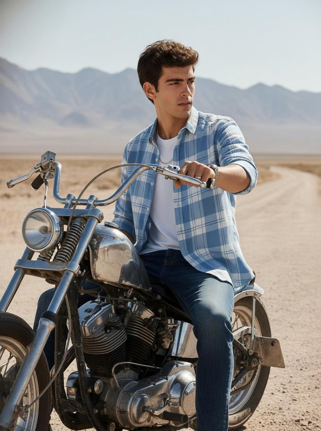 Image of S-LINE Men Checkered Casual Light Blue Shirt