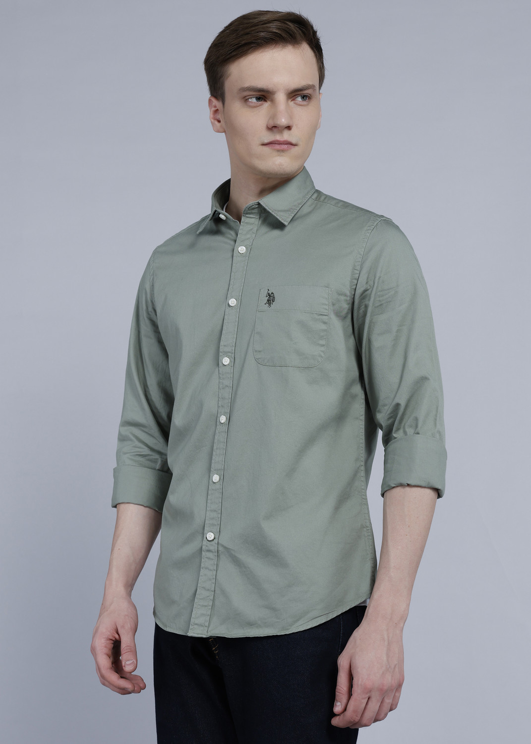 Image of U.S. Polo Assn. Denim Co. Men Solid Casual Green Shirt