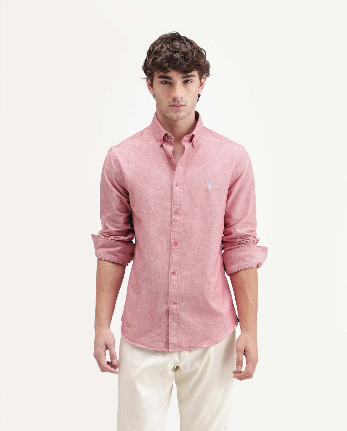 Image of RARE RABBIT Men Solid Casual Pink Shirt