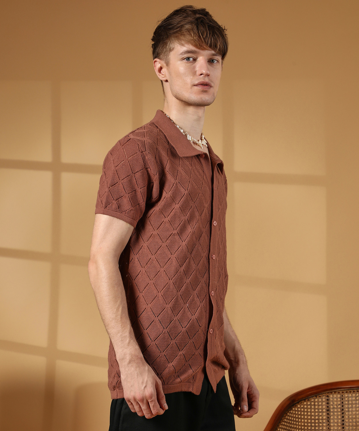 Image of CAMPUS SUTRA Men Self Design Casual Brown Shirt