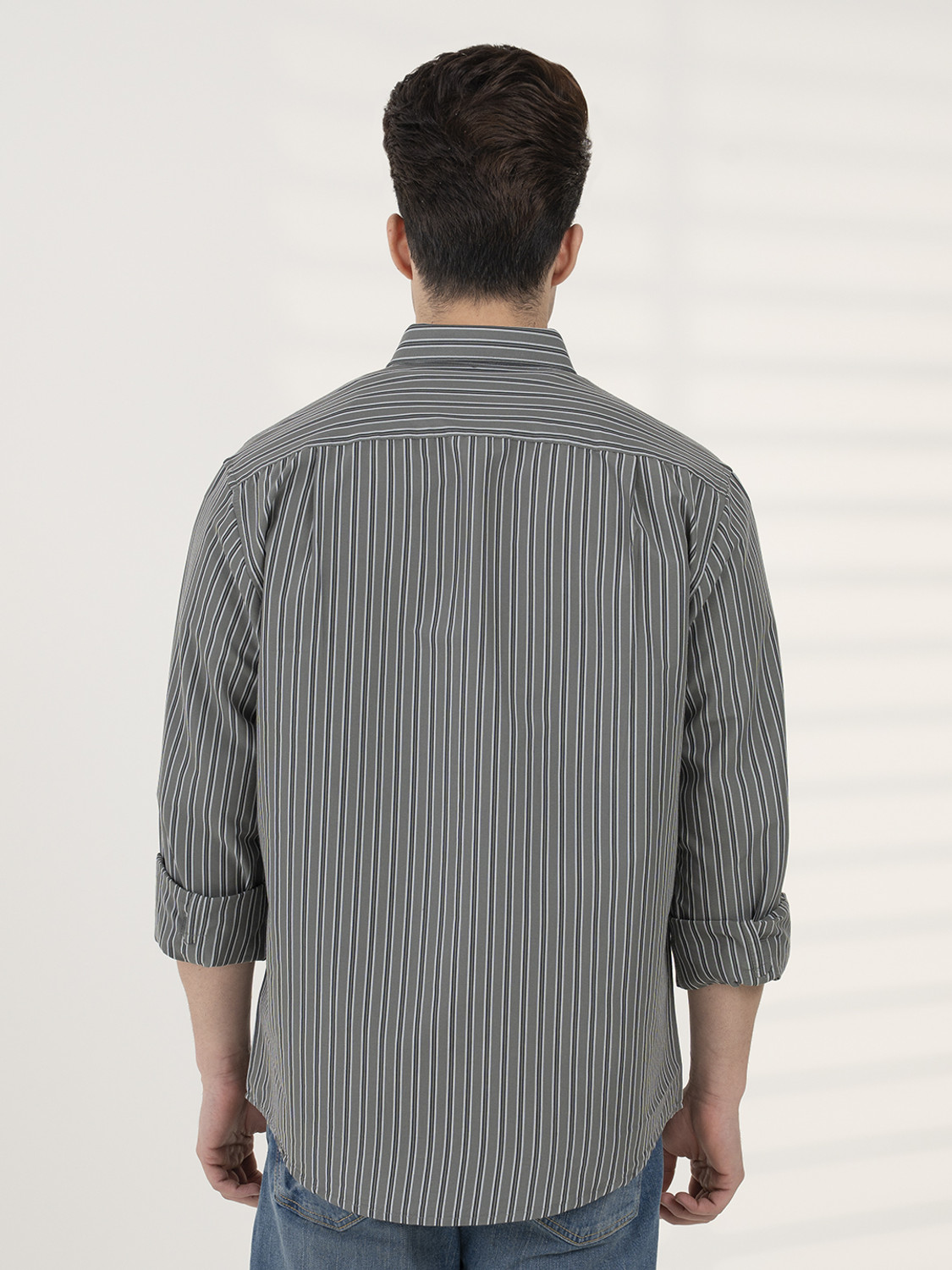 Image of REDTAPE Men Striped Casual Green Shirt
