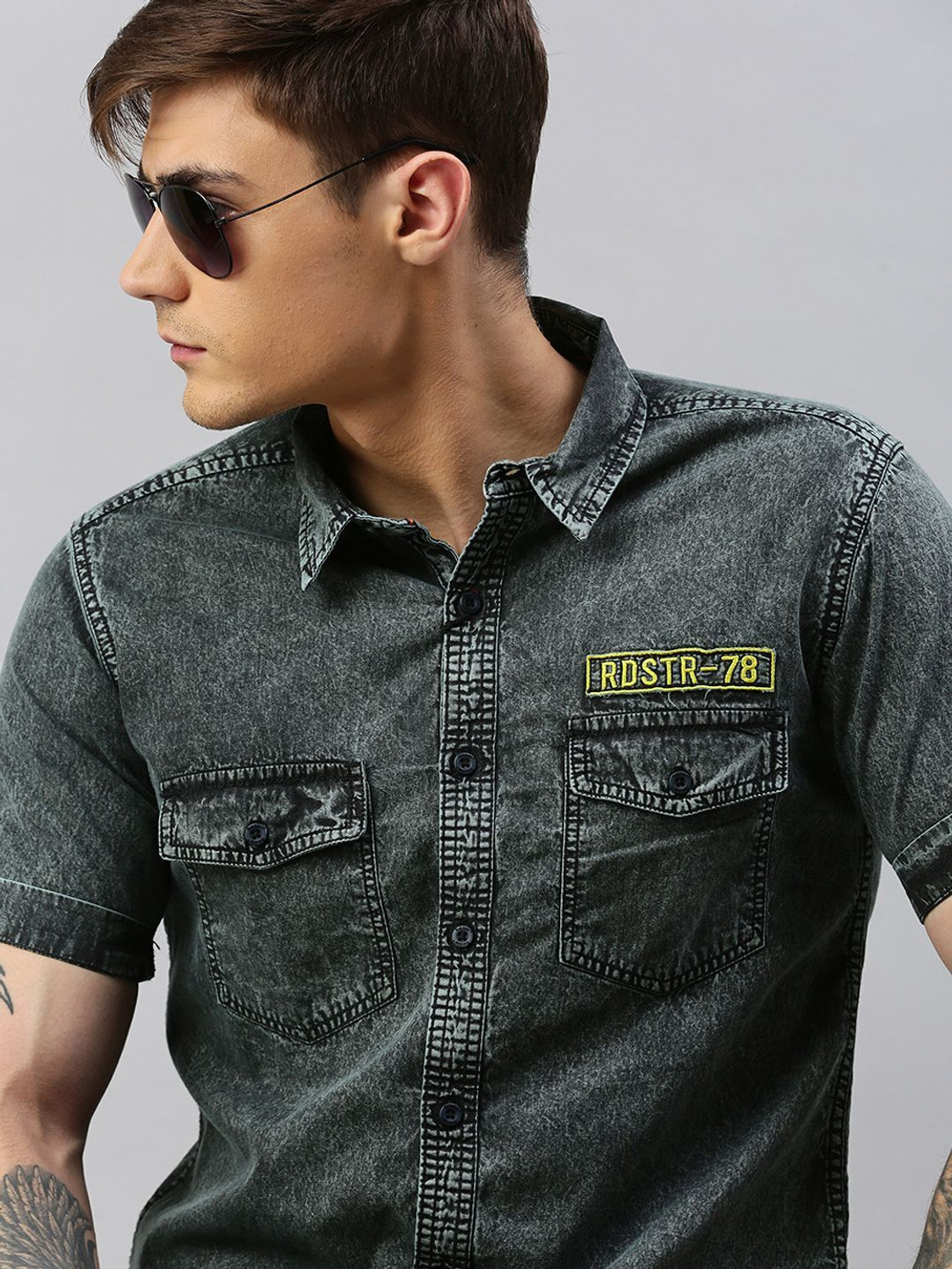 Image of Roadster Men Washed Casual Black Shirt