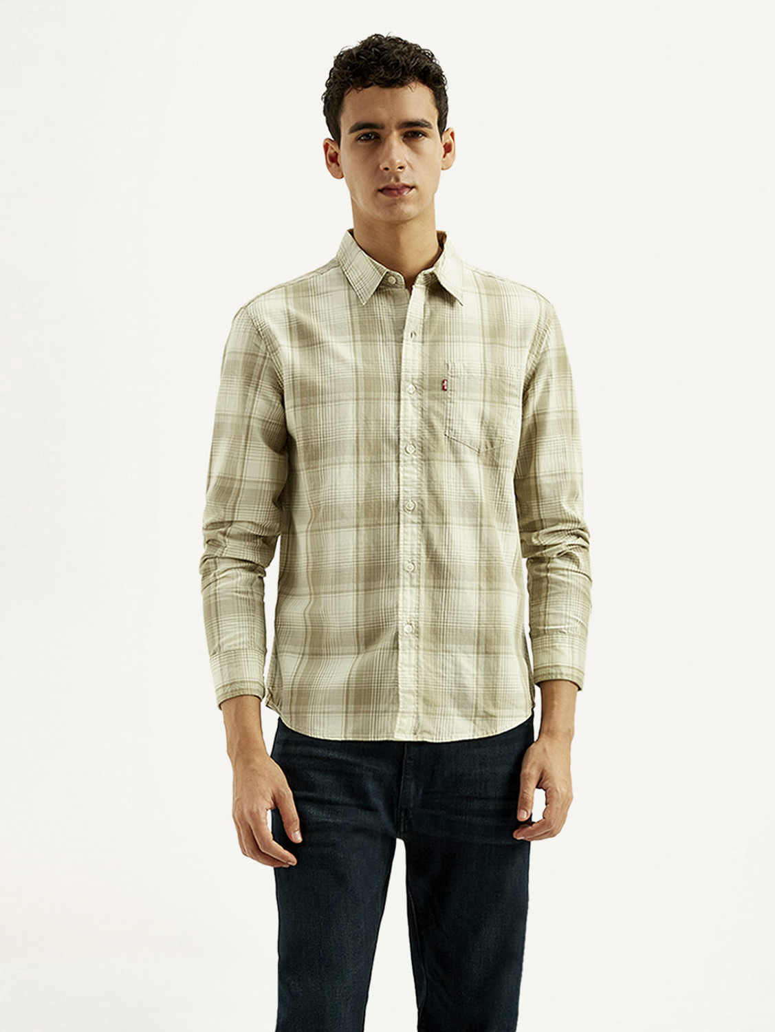 Image of LEVI'S Men Checkered Casual Beige Shirt