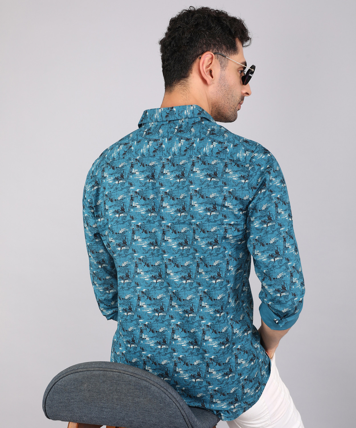 Image of BEING HUMAN Men Printed Casual Blue Shirt