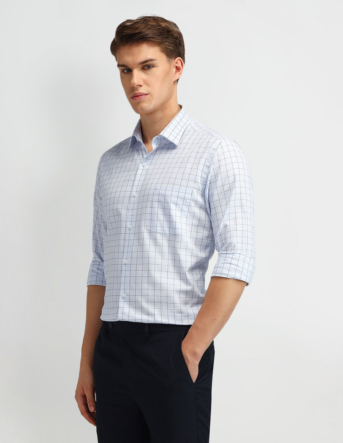 Image of ARROW Men Checkered Formal Blue Shirt