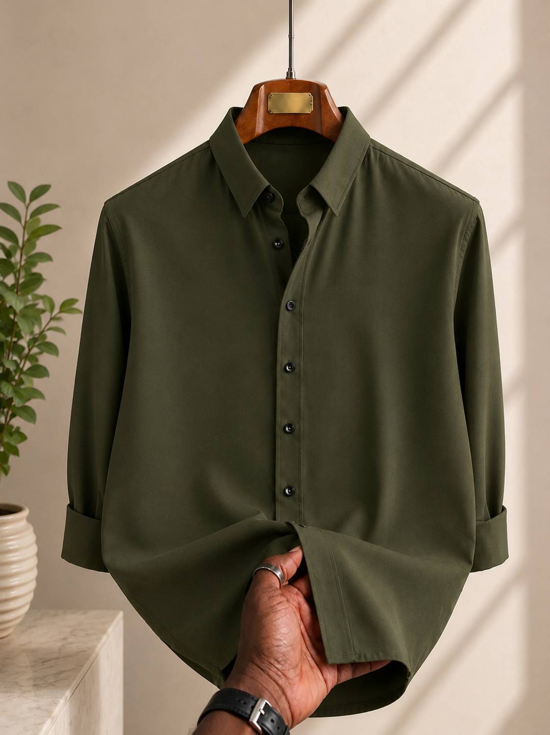 Marmic Fab Men Solid Formal Green Shirt - Image 1