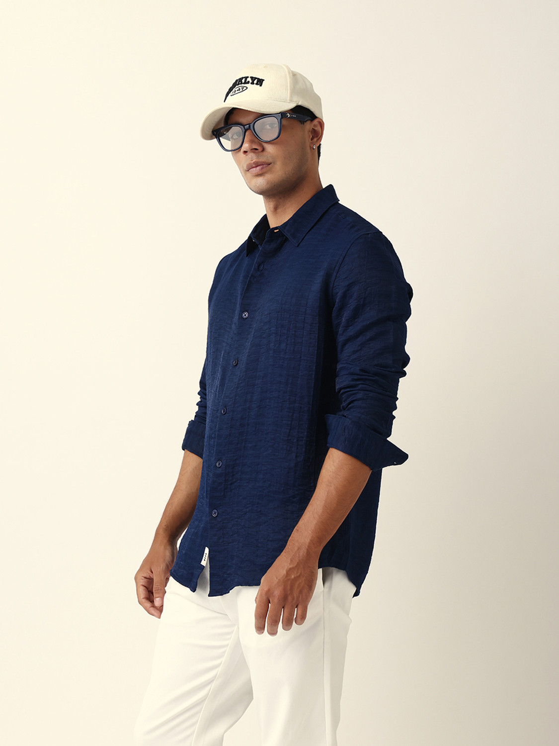 Image of THE BEAR HOUSE Men Self Design Casual Blue Shirt