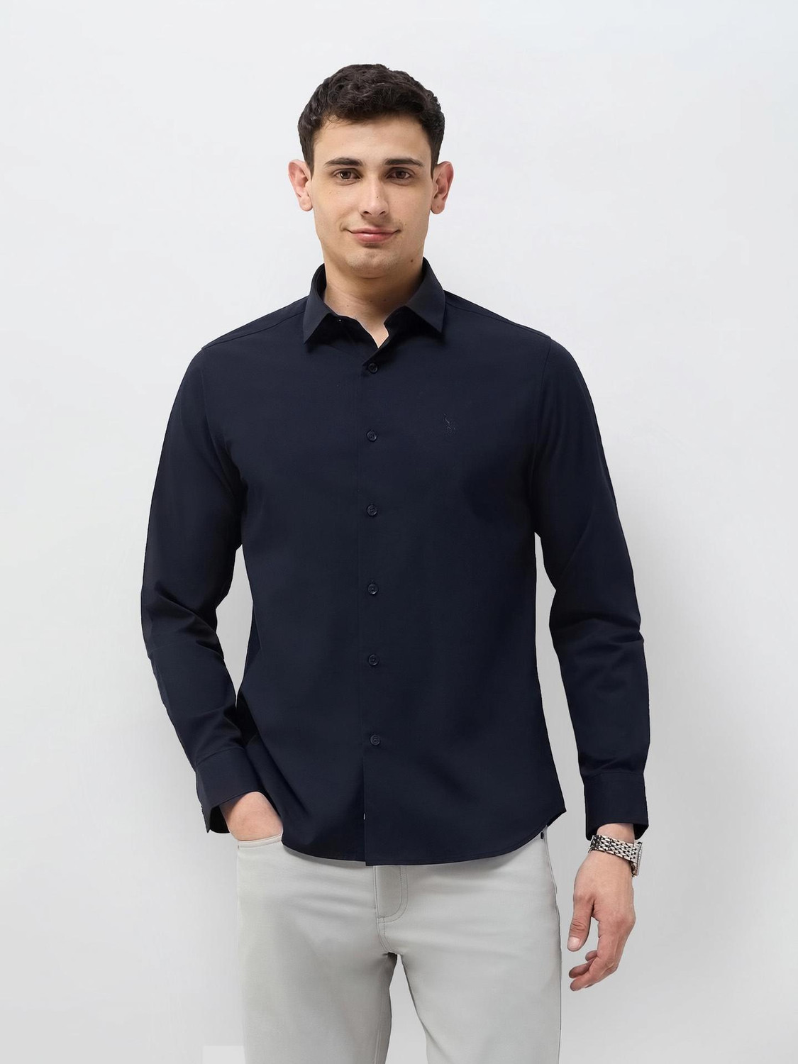 Image of U.S. POLO ASSN. Men Solid Casual Blue Shirt