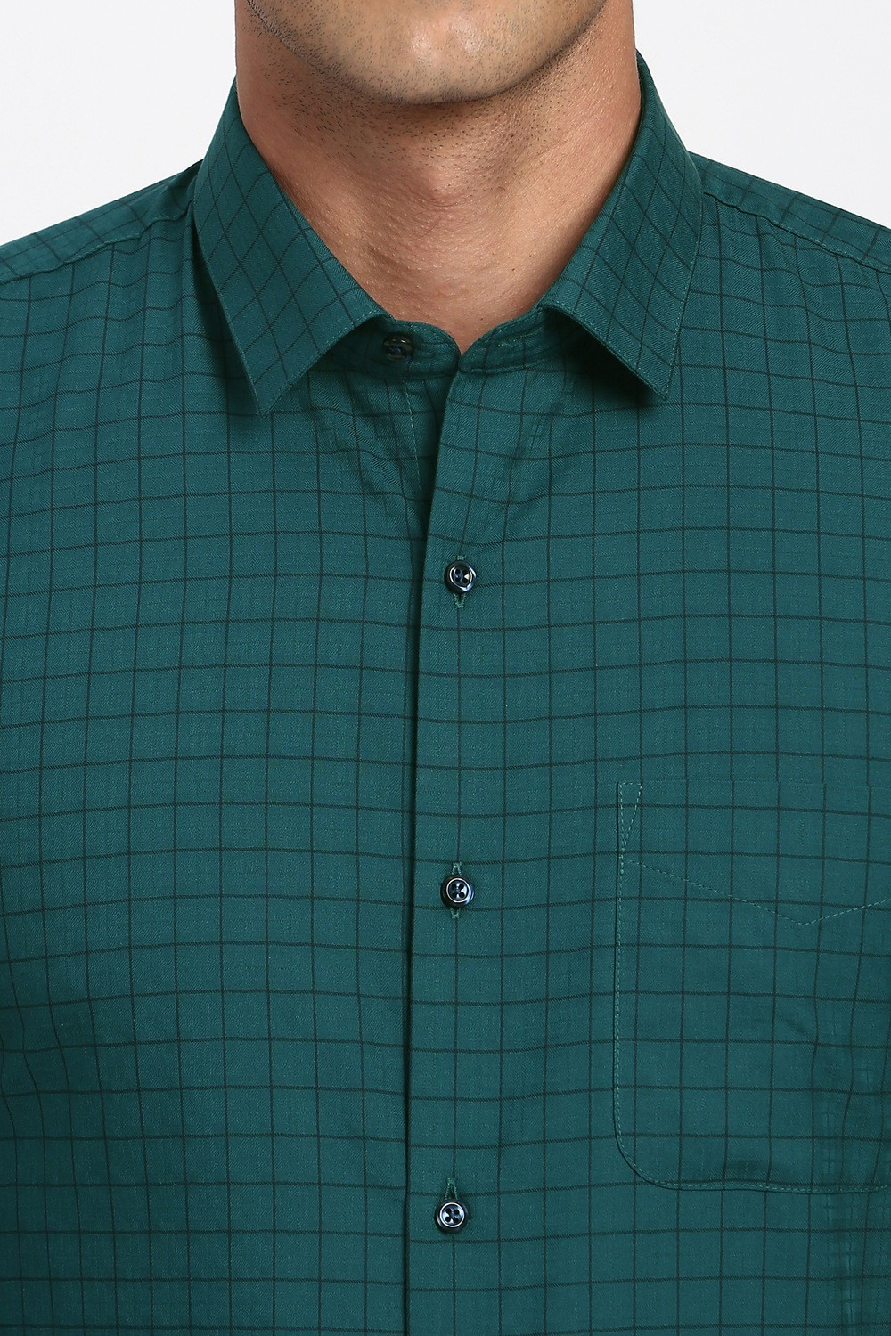 Image of PETER ENGLAND Men Checkered Formal Green Shirt