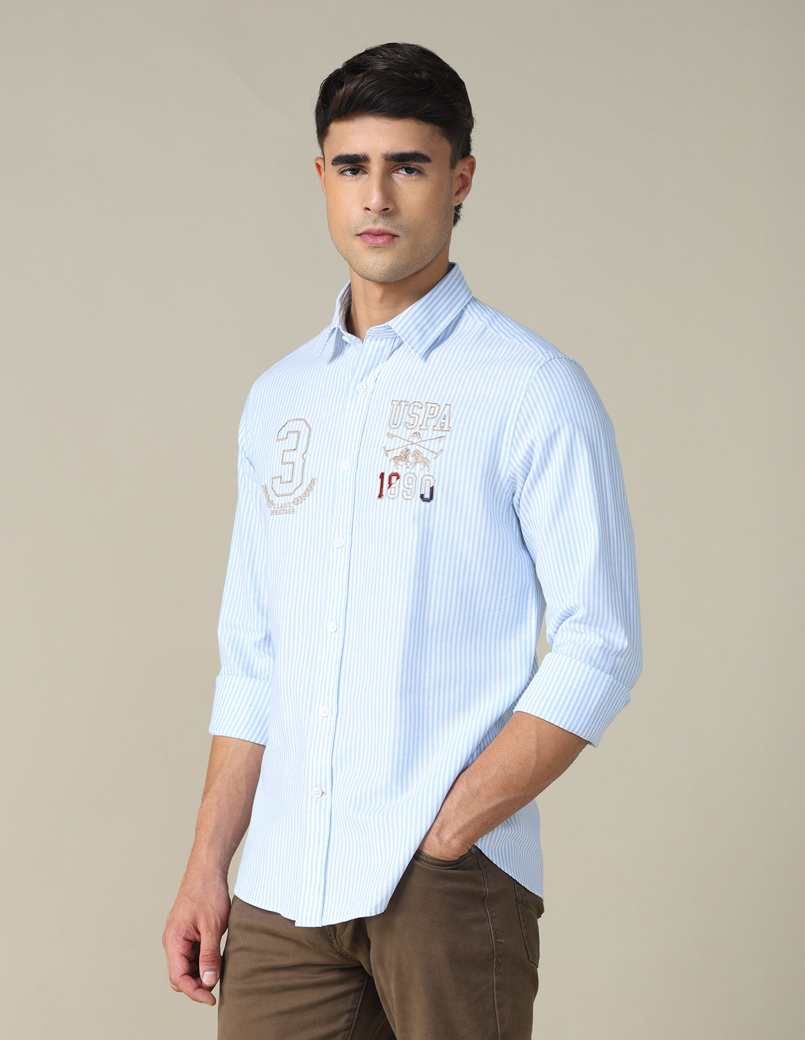 Image of U.S. POLO ASSN. Men Striped Casual Blue Shirt