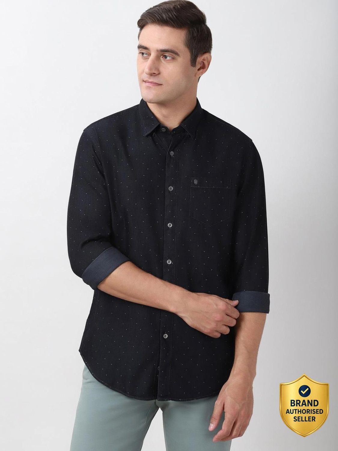 Image of PETER ENGLAND Men Printed Casual Black Shirt