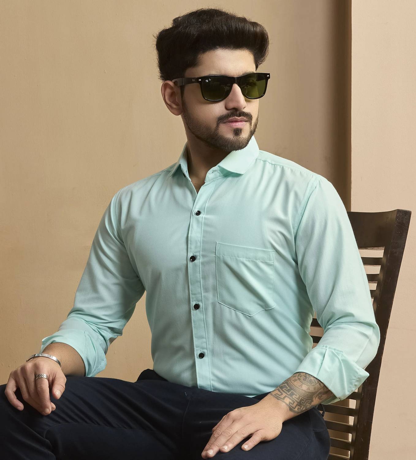 STONEBERG Men Slim Fit Solid Spread Collar Formal Shirt