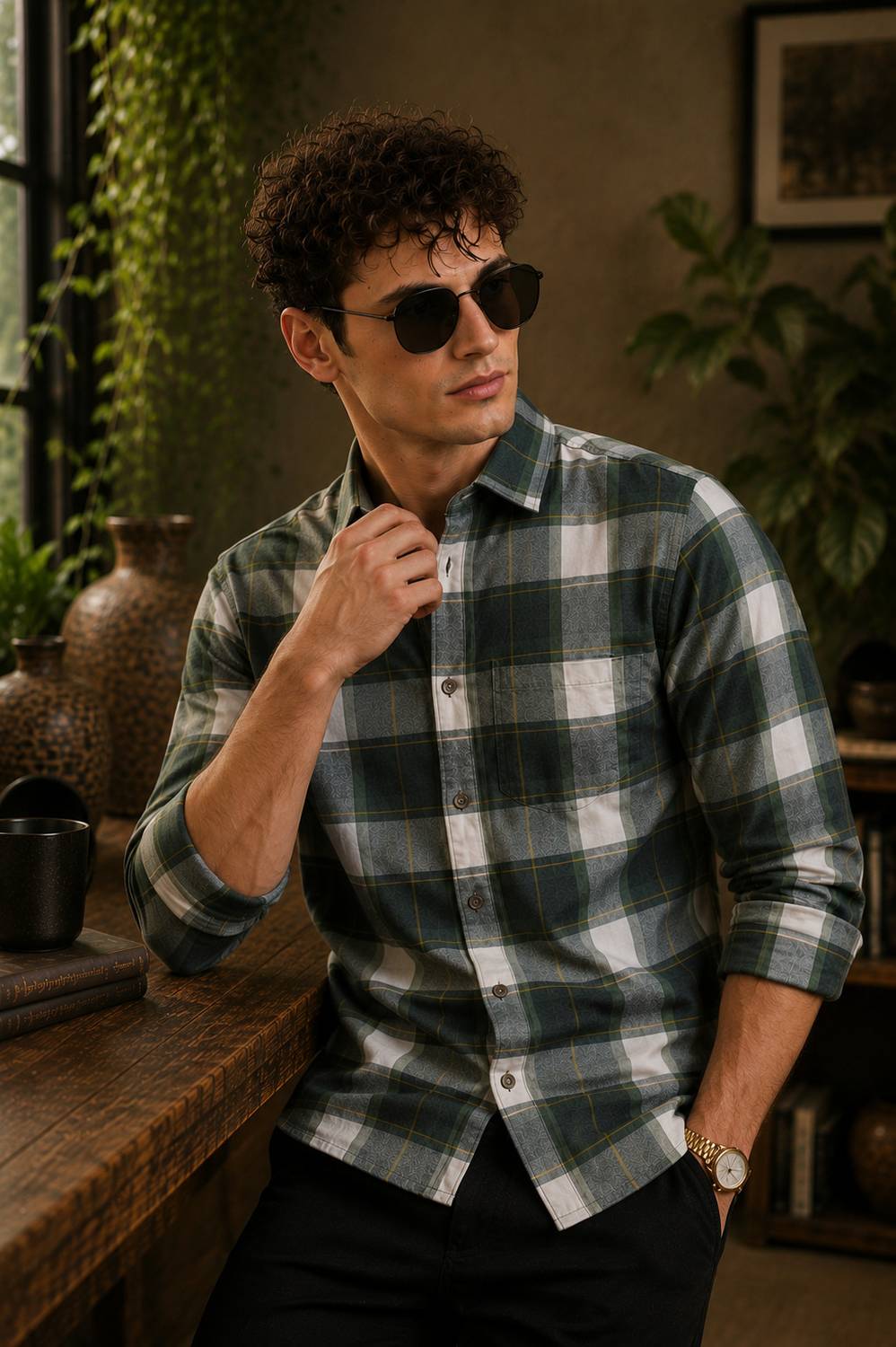 INFINITYGALLARY Men Checkered Green Shirt - Image 4