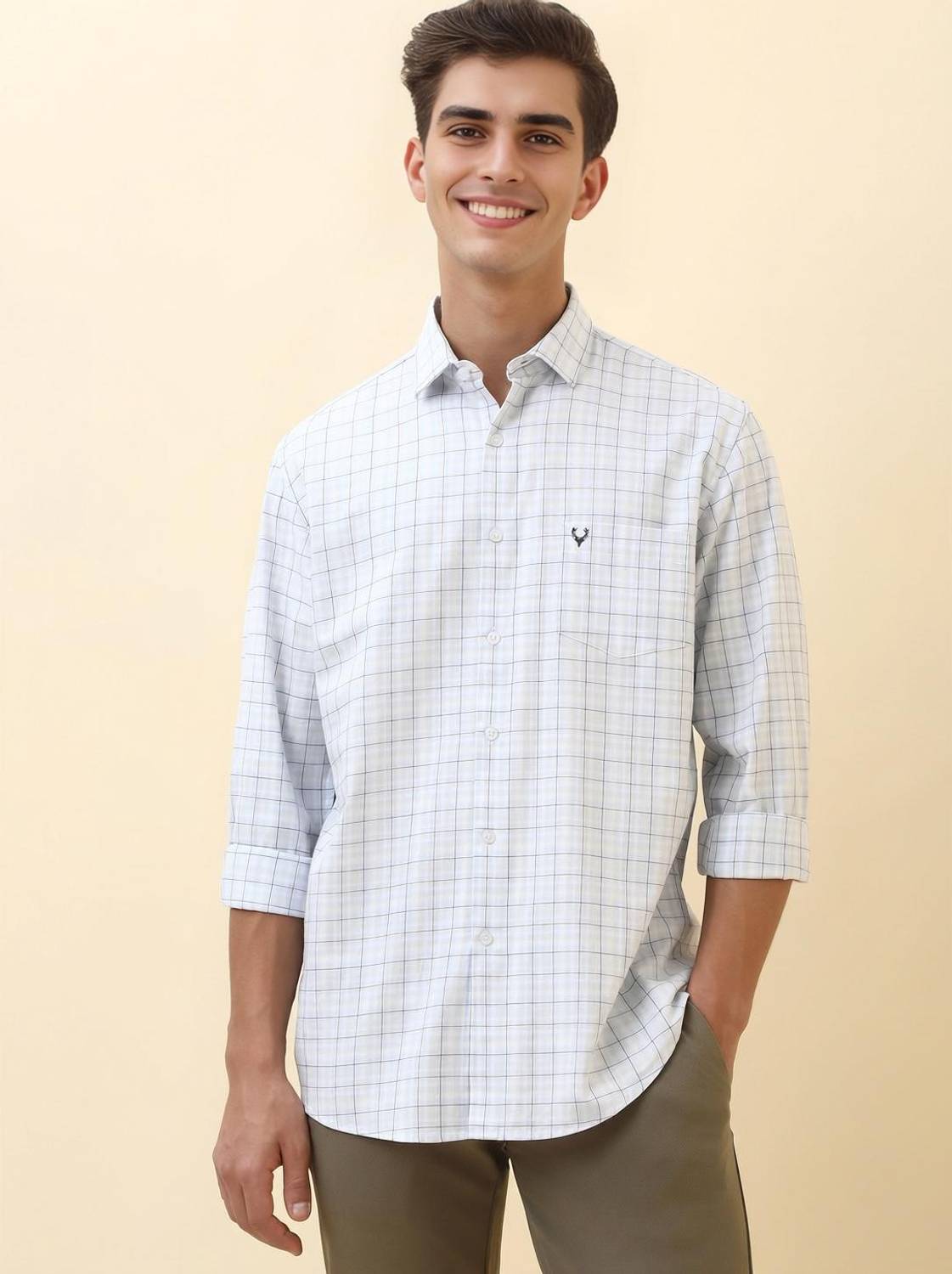 Allen Solly Men Checkered Casual White Shirt