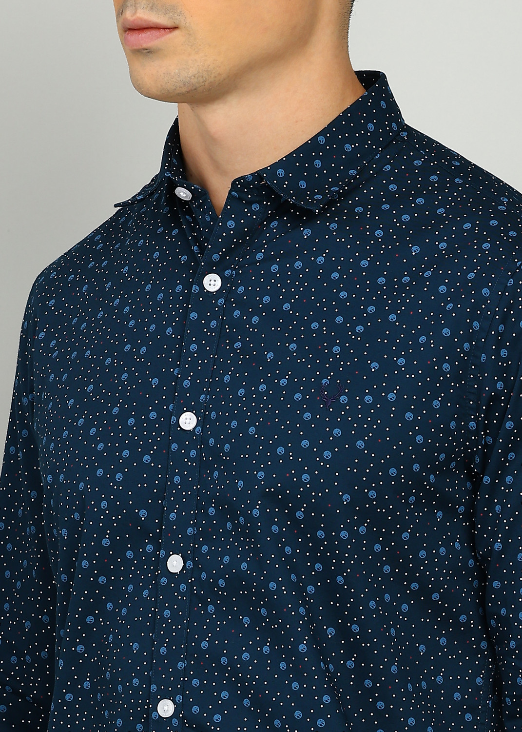 Image of Allen Solly Men Printed Casual Blue Shirt