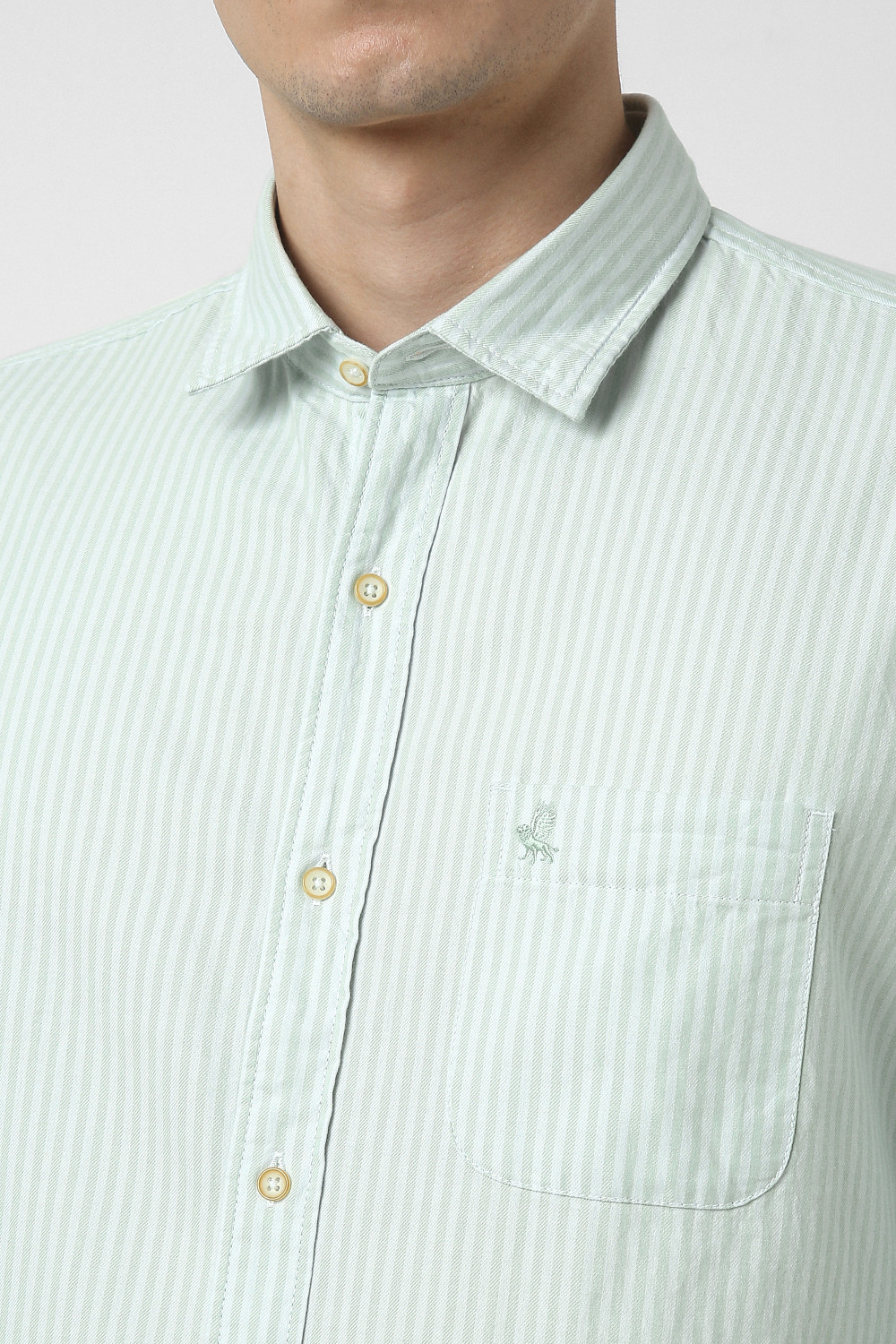 Image of PETER ENGLAND Men Striped Casual Light Green Shirt
