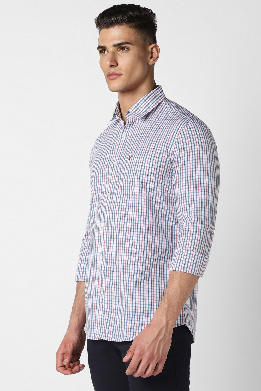 Image of VAN HEUSEN Men Checkered Casual Blue Shirt