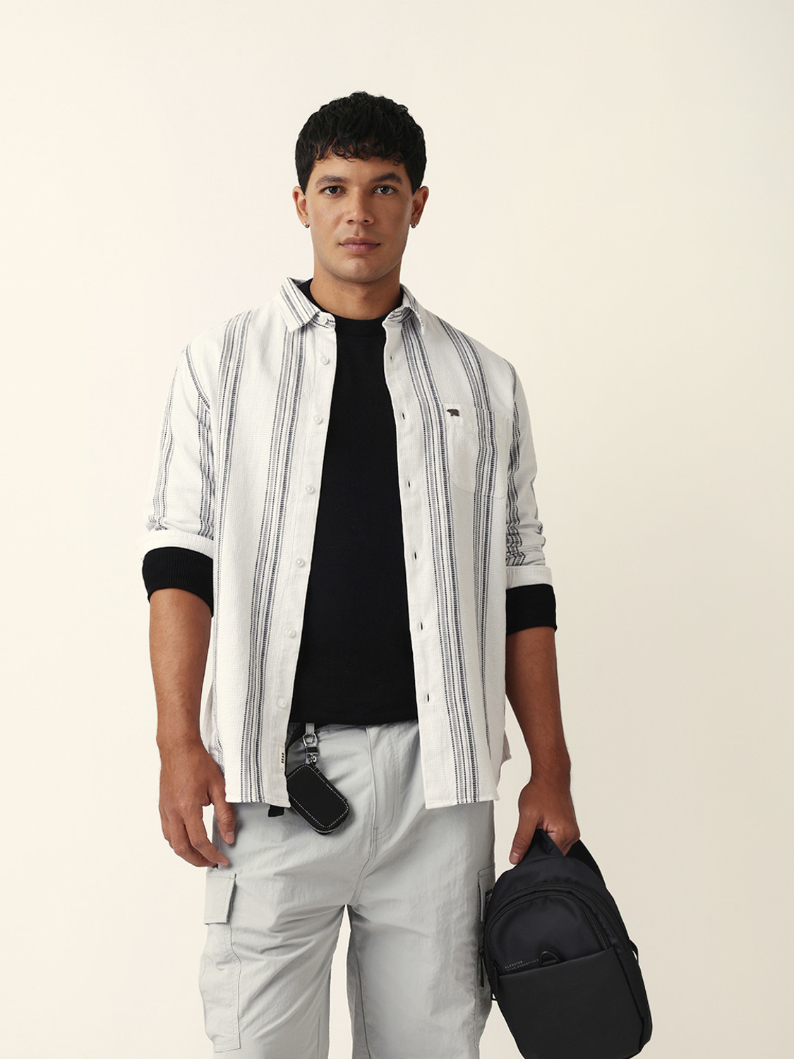 Image of THE BEAR HOUSE Men Striped Casual White Shirt