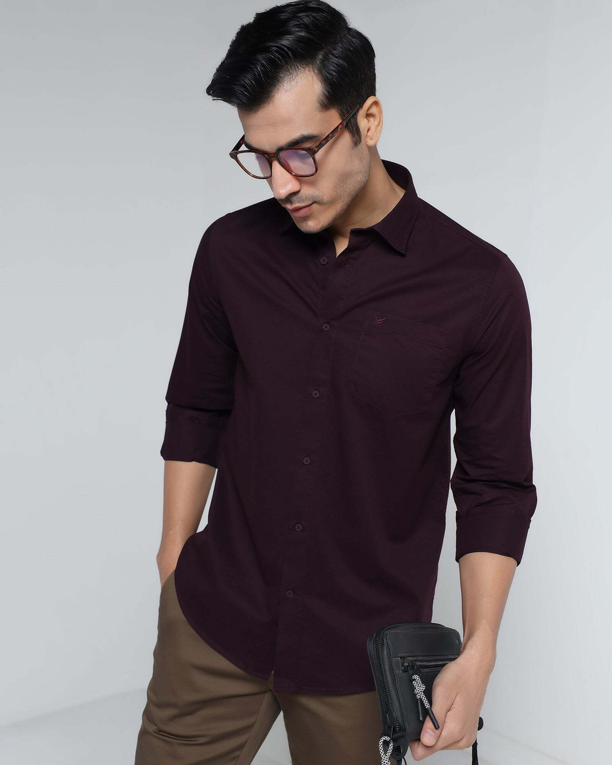 Image of Blackberrys Men Solid Casual Maroon Shirt