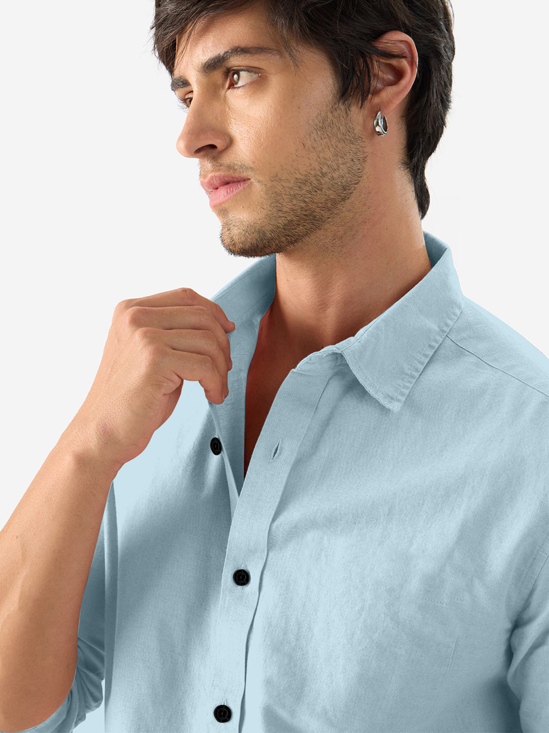 Image of Ladytone Men Solid Casual Light Blue Shirt