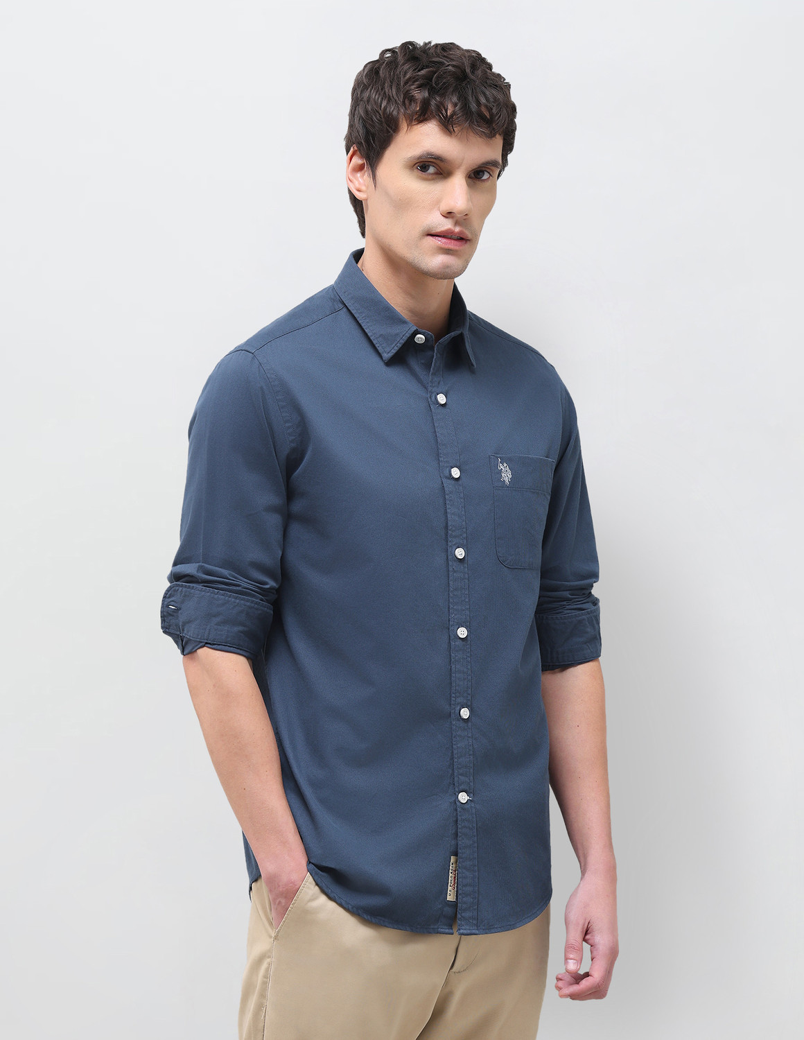 Image of U.S. Polo Assn. Denim Co. Men Solid Casual Blue Shirt